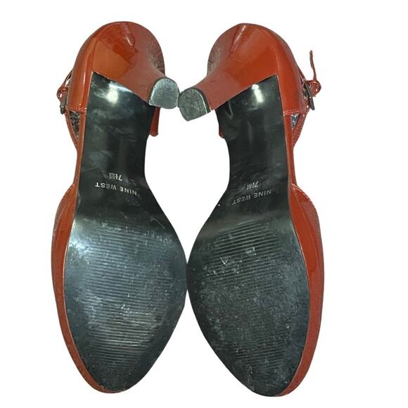 Nine West heels peep toe ankle strap blood red patent leather sexy classic  7.5 - Picture 7 of 10